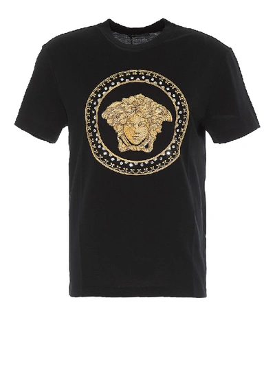 Shop Versace Medusa Head Print Black T-shirt