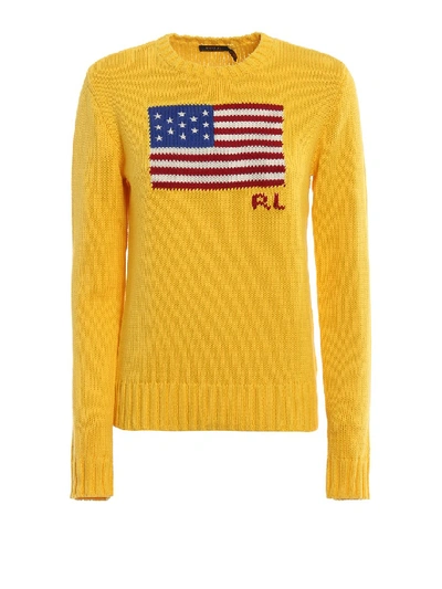Shop Polo Ralph Lauren Jacquard Us Flag Sweater In Gold