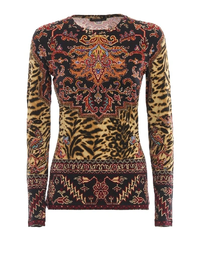 Shop Etro Floral And Leo Print Long Sleeve T-shirt In Black