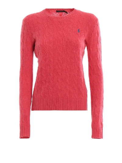 Shop Polo Ralph Lauren Pink Cable Knit Merino And Cashmere Sweater In Burgundy