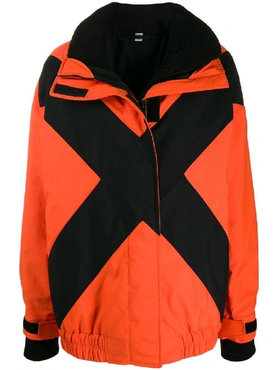 Shop Burberry Orange Women's Orange Contrast X Detail Jacket In Black