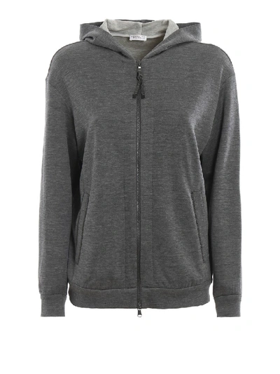 Shop Brunello Cucinelli Brass Inserts Grey Cotton And Silk Hoodie