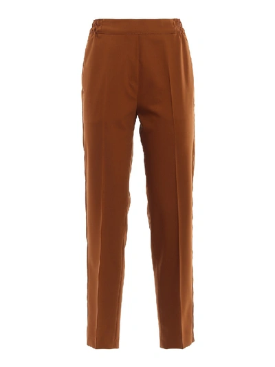 Shop Etro Satin Side Band Wool Trousers In Red