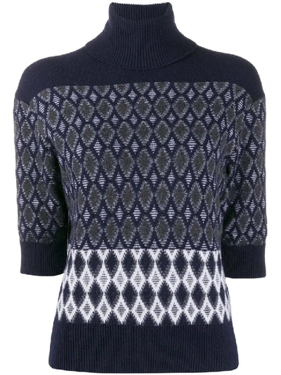 Shop Chloé Blue Women's Intarsia High-neck Knit Sweater In Black