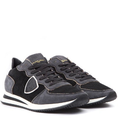 Shop Philippe Model Black Suede & Fabric Sneakers In Grey