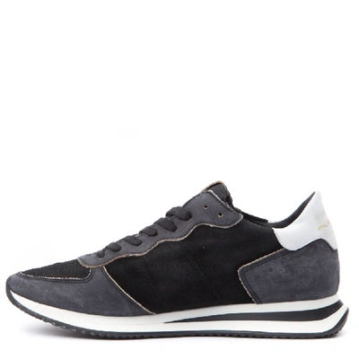 Shop Philippe Model Black Suede & Fabric Sneakers In Grey