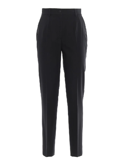 Shop Dolce & Gabbana Wool Straight Leg Trousers In Black