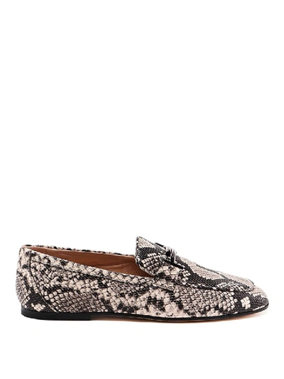 Shop Tod's Python Effect Leather Double-t Loafers In Black