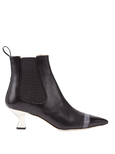 Shop Fendi Leather Pointy Ankle Boots In Black