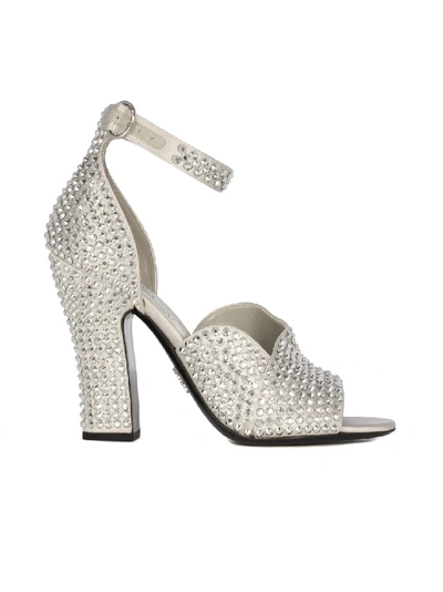 Shop Prada Embellished Sandals In White