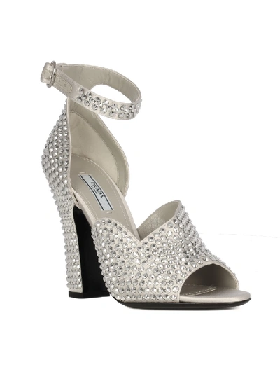 Shop Prada Embellished Sandals In White