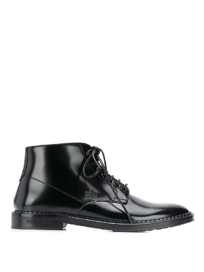 Shop Dolce & Gabbana Black Polished Leather Ankle Boots
