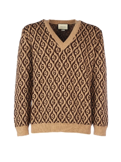 Shop Gucci V-neck Wool Sweater In Brown