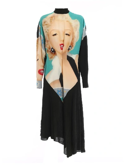 Shop Loewe Marilyn Print Asymmetric Dress In Black