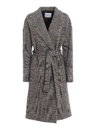 Shop Dondup Prince Of Wales Wool Blend Coat In Black