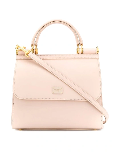 Shop Dolce & Gabbana Sicily 58 Small Pink Leather Bag In Neutrals