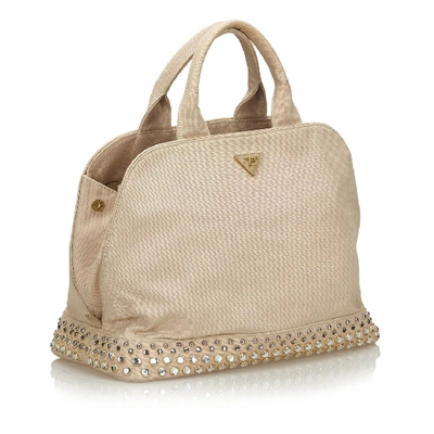 Pre-owned Prada Studded Canvas Handbag In Neutrals