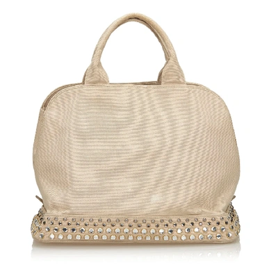 Pre-owned Prada Studded Canvas Handbag In Neutrals