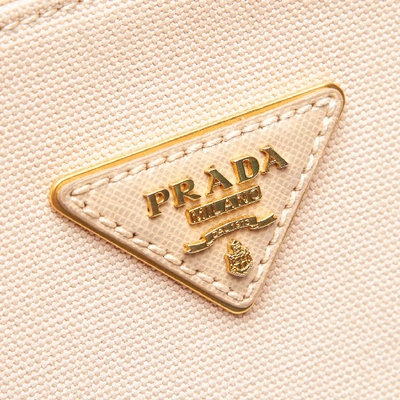 Pre-owned Prada Studded Canvas Handbag In Neutrals