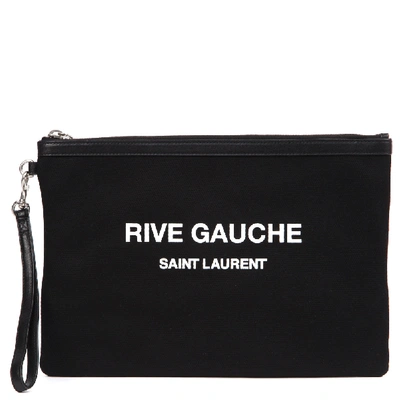 Shop Saint Laurent Black Canvas Rive Gauche Clutch