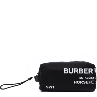 Shop Burberry Black Horseferry Pouch In Technical Fabric And Leather