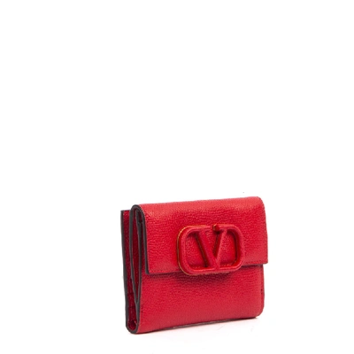 Shop Valentino V Logo Red Leather Wallet