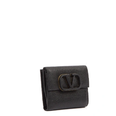 Shop Valentino V Logo Black Leather Wallet