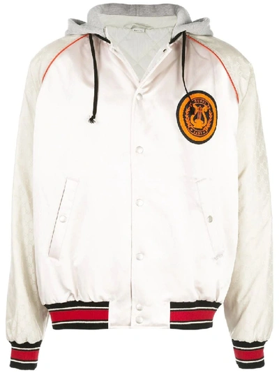 Shop Gucci Pink Men's Acetate Bomber Jacket With Lyre Patch In White