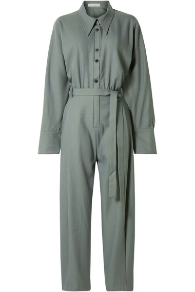 Shop Palmer Harding Belted Twill Jumpsuit In Grey