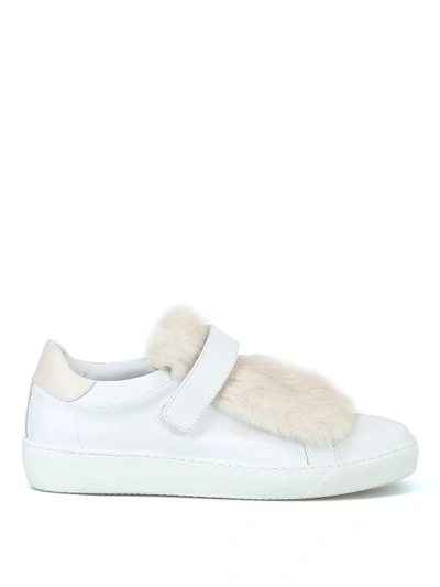 Shop Moncler Lucie Mink Fur Tongue Leather Sneakers In White