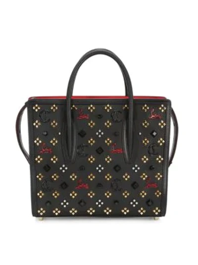 Shop Christian Louboutin Medium Paloma Studded Leather Tote In Black Red