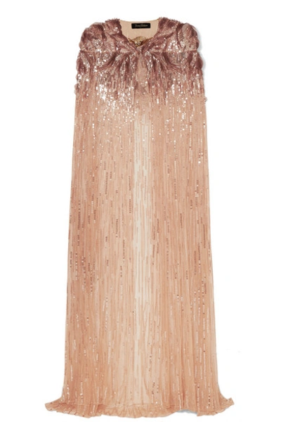 Shop Jenny Packham Tempest Paillette-embellished Sequined Tulle Cape In Blush
