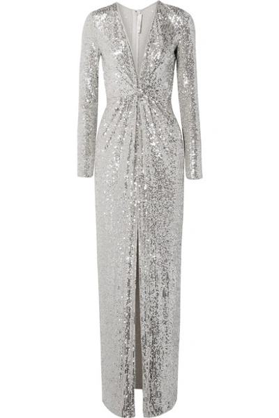 Shop Naeem Khan Sequined Tulle Gown In Silver