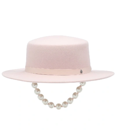 Shop Maison Michel Kiki Felt Hat With Faux Pearls In Pink