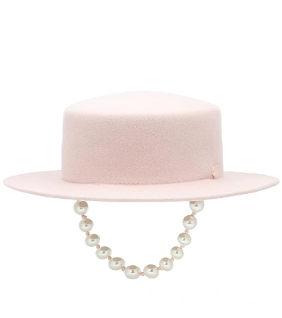 Shop Maison Michel Kiki Felt Hat With Faux Pearls In Pink