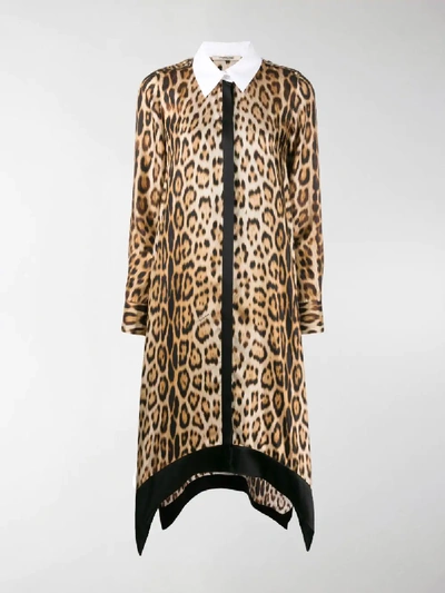 Shop Roberto Cavalli Leopard Print Shirt Dress In Neutrals