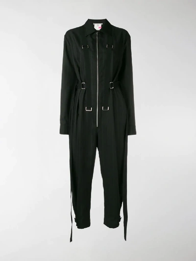 Shop Stella Mccartney Zipped Striped Jumpsuit In Black