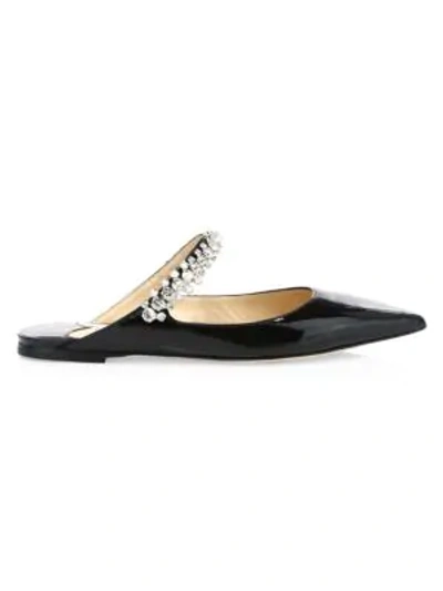 Shop Jimmy Choo Bing Embellished Patent Leather Flat Mules In Black
