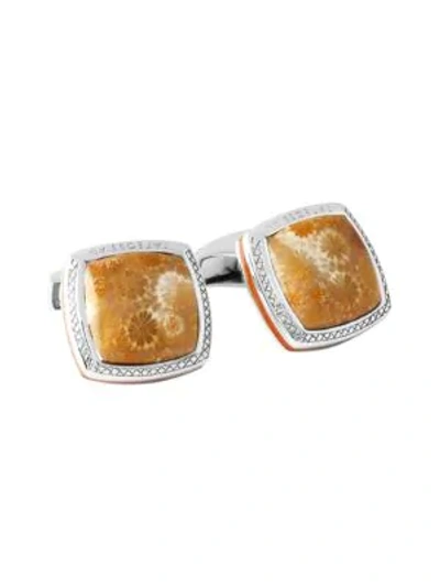 Shop Tateossian Fossil Star Coral Cufflinks In Red Orange