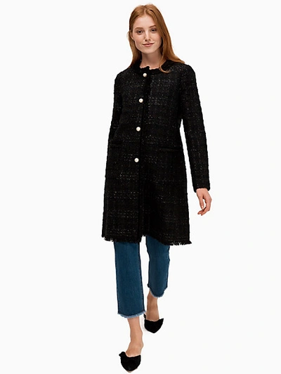 Shop Kate Spade Dashing Beauty Pearl Bttn Sparkle Tweed Coat In Black