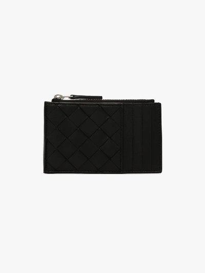 Shop Bottega Veneta Black Woven Leather Card Holder