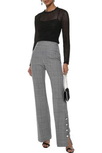 Shop Lela Rose Button-detailed Gingham Wool Bootcut Pants In Gray