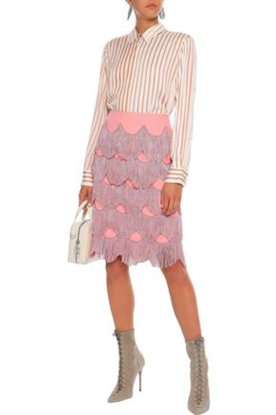 Shop Marc Jacobs Woman Fringed Silk-crepe Skirt Pink