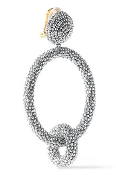 Shop Oscar De La Renta Woman Gold-tone Beaded Clip Earrings Silver