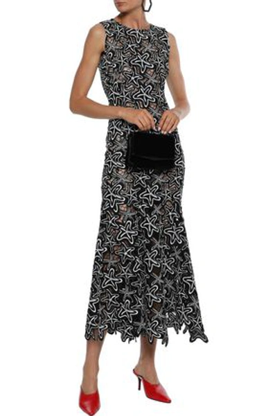 Shop Oscar De La Renta Woman Fluted Guipure Lace Midi Dress Black