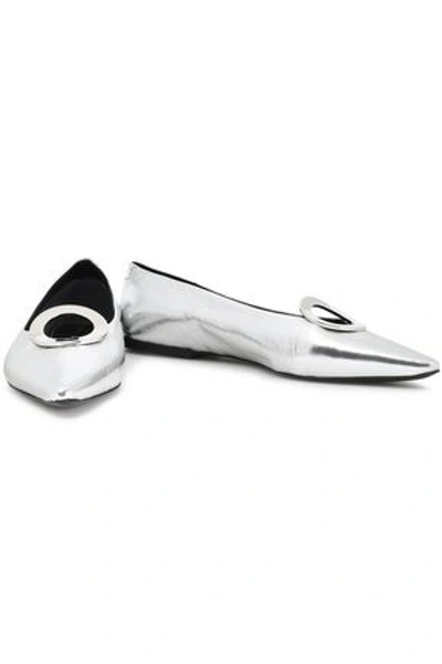 Shop Proenza Schouler Embellished Metallic Leather Point-toe Flats In Silver