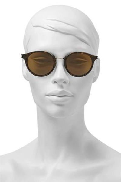 Shop Saint Laurent Woman Round-frame Tortoiseshell Acetate And Silver-tone Sunglasses Brown