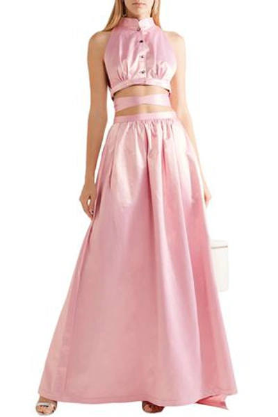 Shop Rosie Assoulin Gathered Cotton-blend Satin Maxi Skirt In Baby Pink
