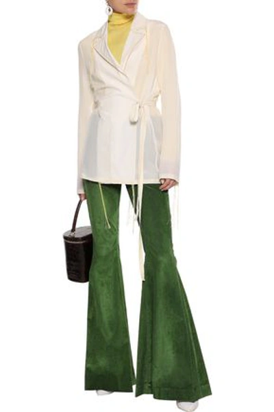 Shop Rosie Assoulin Woman Cotton-blend Corduroy Flared Pants Leaf Green