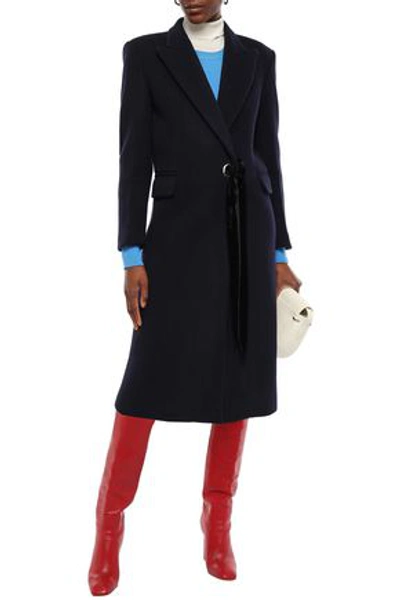 Shop Sandro Woman Belted Wool-blend Felt Coat Navy